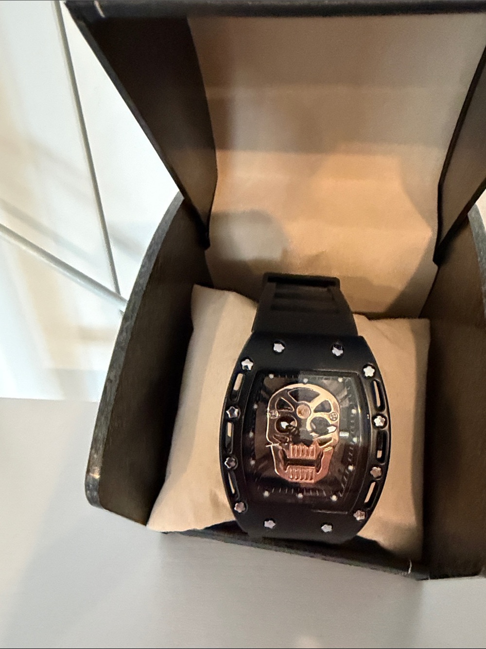 Floating Skull Dial Watch Black/Rose Gold